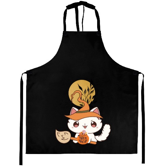 "Kawaii Witch Cat - Trick or Treat" Aprons