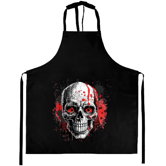 Minimalistic Ink Drawing Style Horror Themed. Aprons
