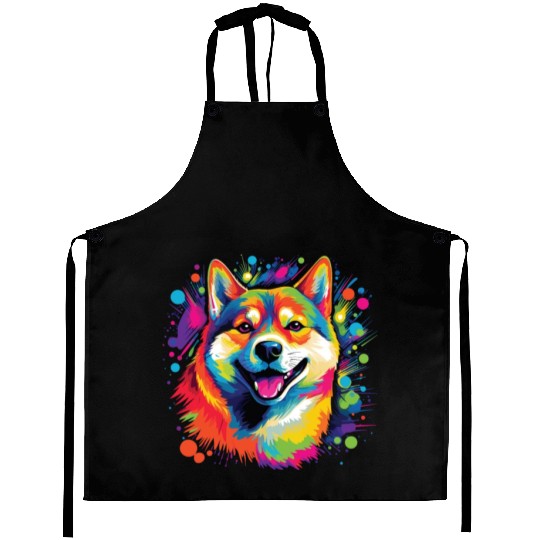 Watercolor Colorful Shiba Inu Aprons