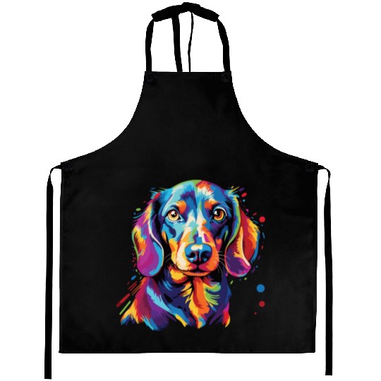 Watercolor Colorful Dachshund Aprons