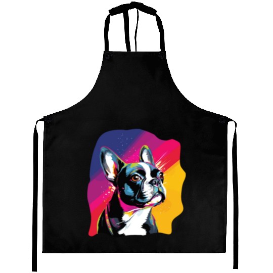 Watercolor Colorful Boston Terrier Aprons