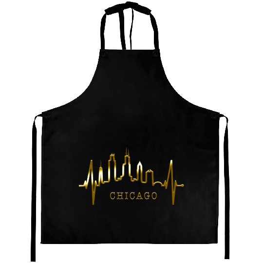 Chicago Skyline Heartbeat USA Heart I Love Chicago Aprons