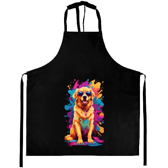 Cool Golden Retriever with Sunglasses Aprons