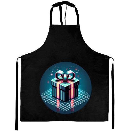 Cyberpunk Pixel Art Gift Box - Neon Ribbons Aprons