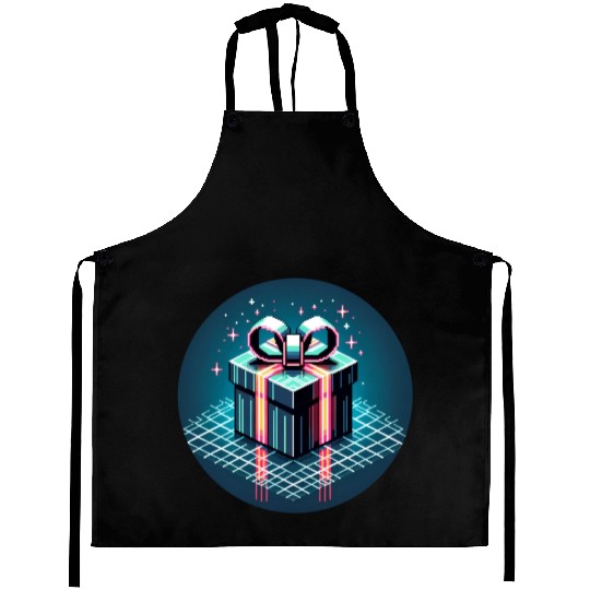 Cyberpunk Pixel Art Gift Box - Neon Ribbons Aprons