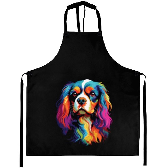 Watercolor Colorful Cavalier King Charles Spaniel Aprons