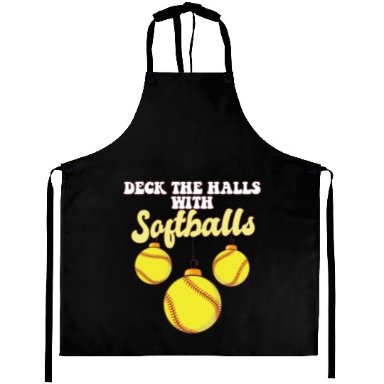 Softball Player Catcher Christmas Balls Deck The Aprons
