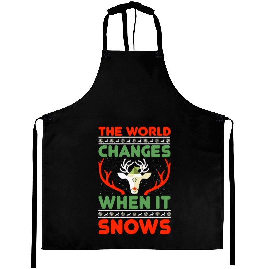 The world changes when it snows Aprons