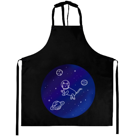 Doodle-Style Hand Drawn Space Cat Aprons