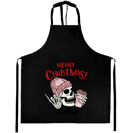 Funny Merry Christmas skull Aprons