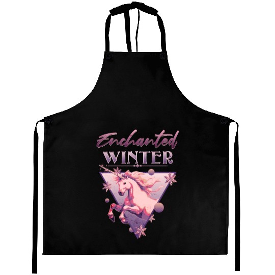 Enchanted Winter 80s Retro Lilac Unicorn Aprons