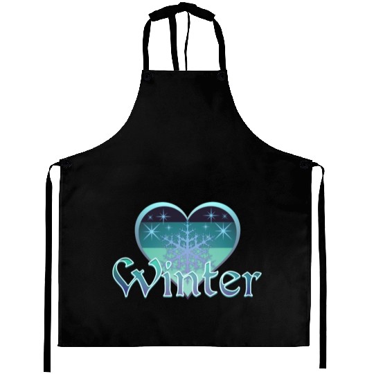 Winter Heart Retro Sunset Snowflake Aprons