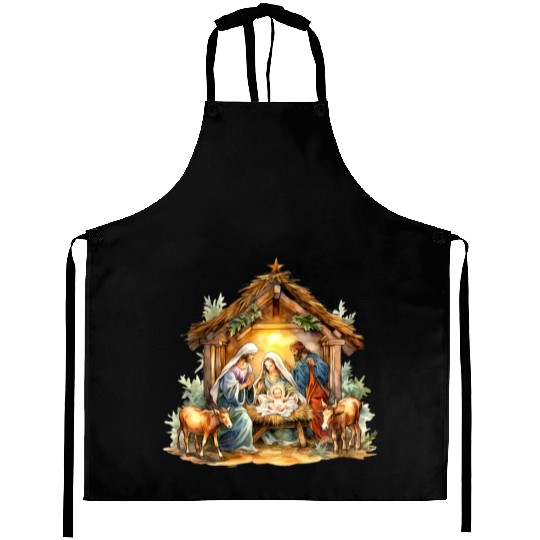 Nativity scene with Mary Joseph Baby Jesus Aprons