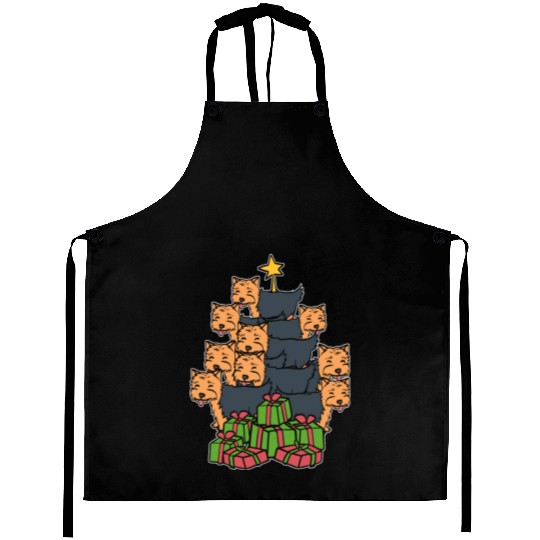 Yorkie Christmas Tree Holiday Person Gift Aprons