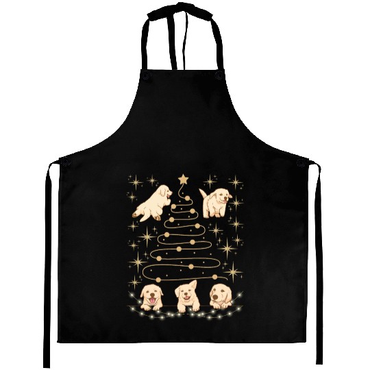 Festive Puppies Christmas Tree Design Aprons