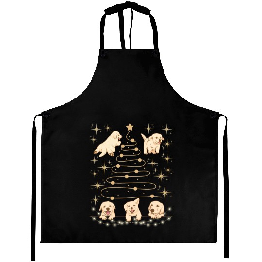 Festive Puppies Christmas Tree Design Aprons