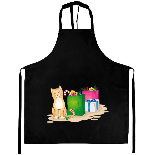 cute cat with christmas gifts Aprons