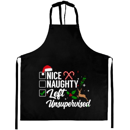 Christmas Nice Naughty Left Unsupervised Reindeer Aprons