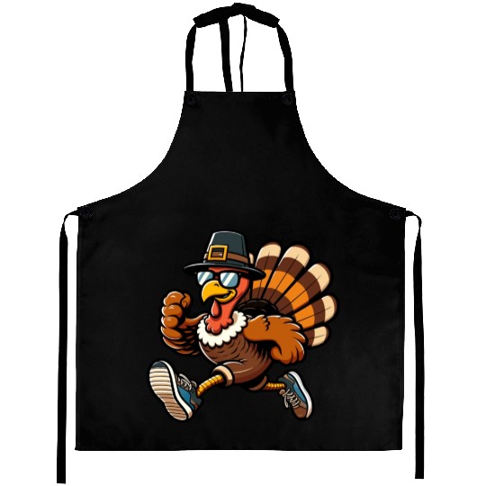 Running Turkey- Turkey Trot Running Thanksgiving Aprons
