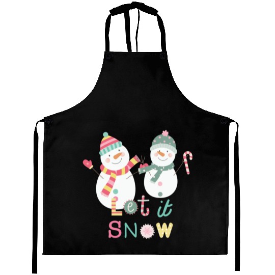 Fun Snowman Let It Snow Colorful Christmas Aprons