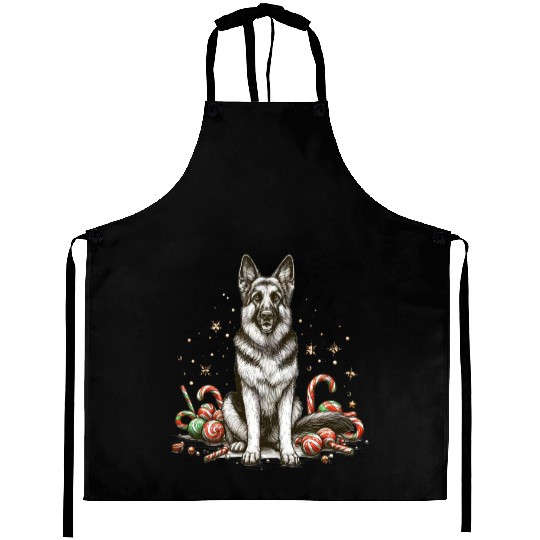 Festive German Shepherd Dog with Candy Decor Aprons