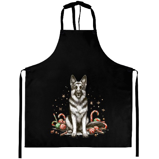 Festive German Shepherd Dog with Candy Decor Aprons