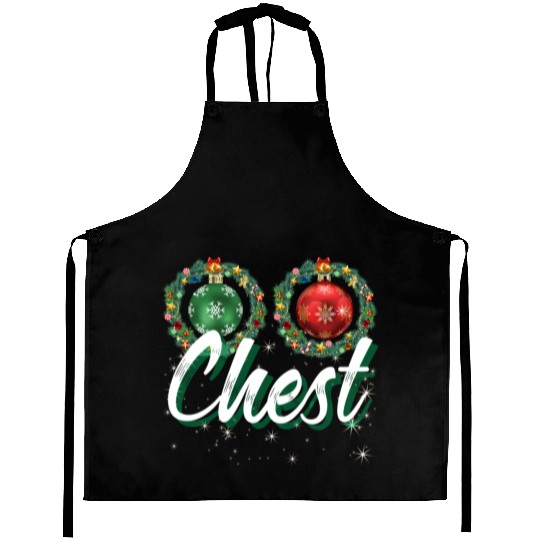 Chest Nuts Christmas Couple Funny Matching Aprons