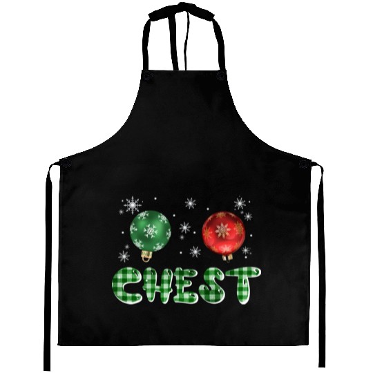 Chest Nuts Christmas Couple Funny Matching Aprons