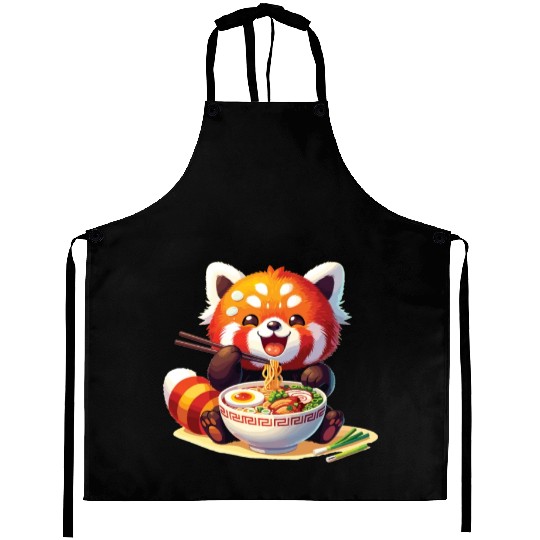 Cute Red Panda Eats Ramen Noodles Red Panda Aprons