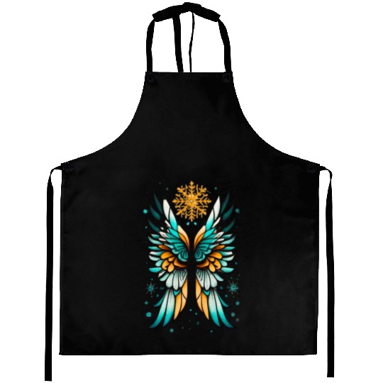 Angel Wings Embracing Snowflakes Aprons