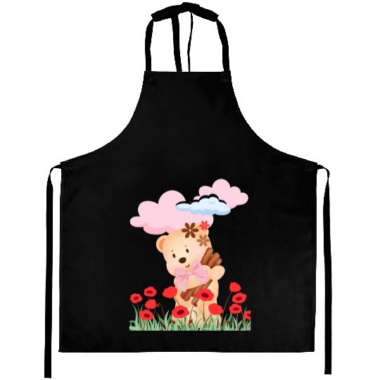 teddy bear and flowers Aprons