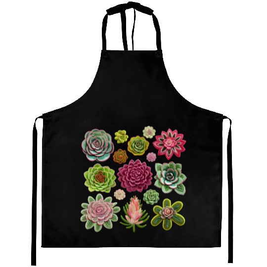 Whimsical Fake Embroidered Succulents Design Aprons