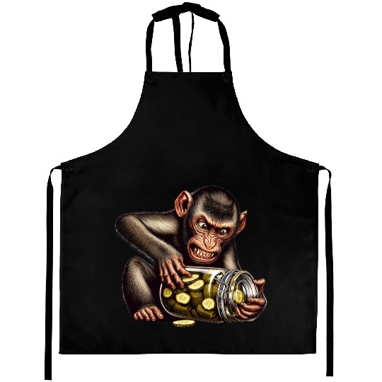 Angry monkey with cucumber jar Aprons
