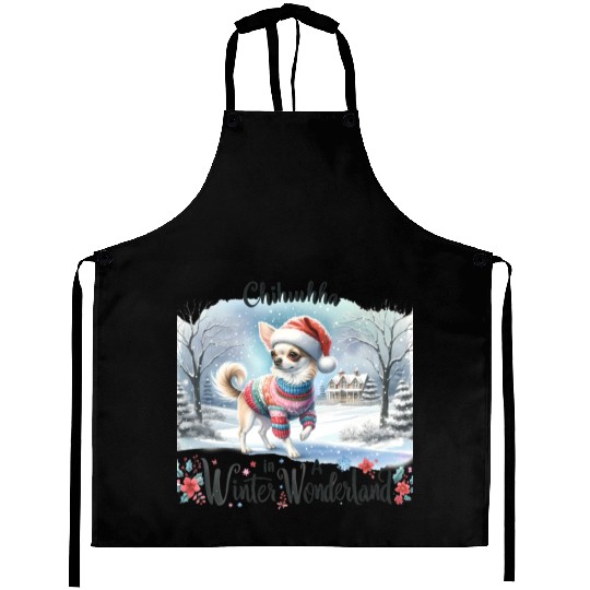 Chihuahua In a Winter Wonderland Aprons