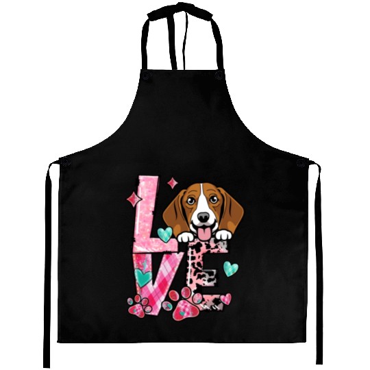 Beagle Dog I Love My Dog Valentines Day Aprons