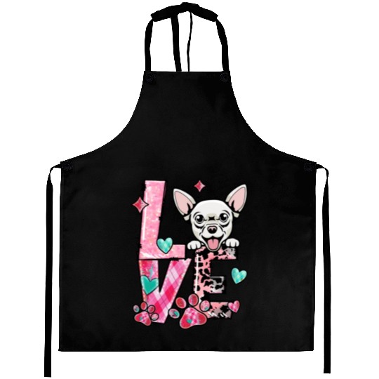 Chihauhau Dog I Love My Dog Valentines Day Aprons