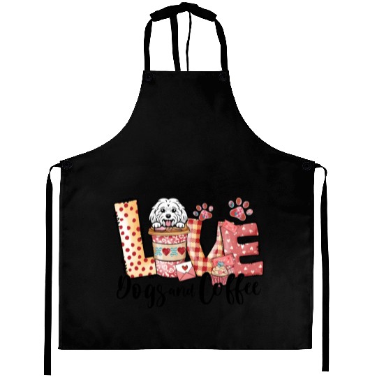 Maltese Dog Coffee Lover Dog Mom Valentines Day Aprons