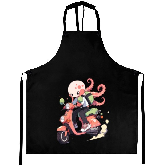 Octopus Riding Scooter Funny Motor Biker Moped Aprons