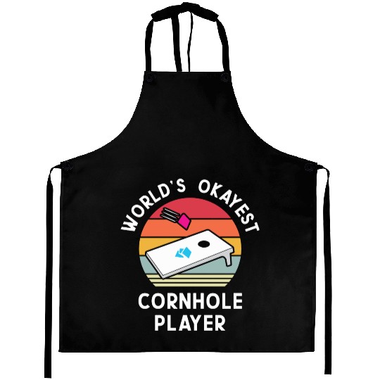 Okayest Cornhole Player Men Women Aprons