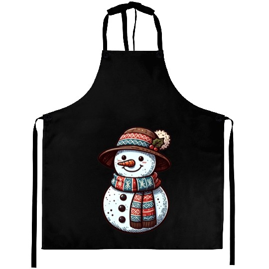 Winter Wonderland: Charming Snowman Illustration Aprons