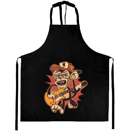 Retro Chimpanzee Guitar Player Graphic Aprons