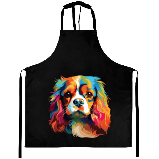 Watercolor Colorful Cavalier King Charles Spaniel Aprons