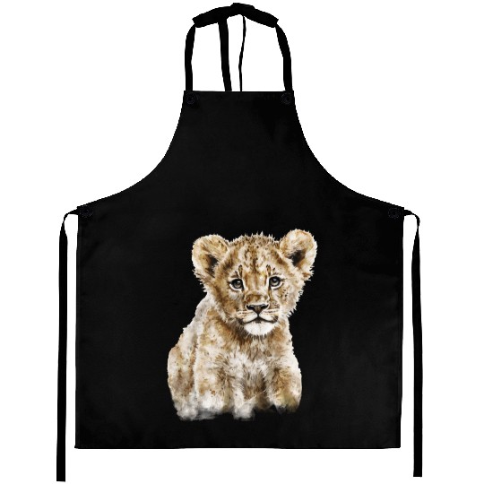 Baby Lion Cub Watercolor Painting Portrait Aprons