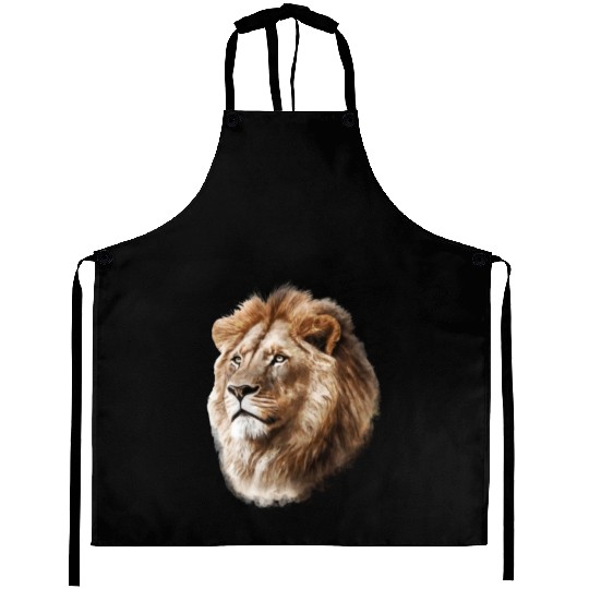 Majestic Lion Watercolor Painting Portrait Aprons