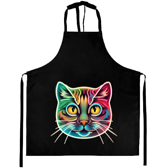 cat face neon design Aprons