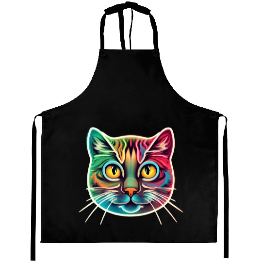 cat face neon design Aprons