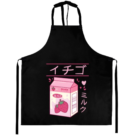 Japanese Strawberry Milk Drink Kawaii Kanji Vaporw Aprons