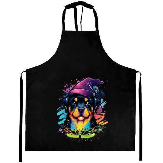 Colorful Kawaii Rottweiler Wizard Aprons