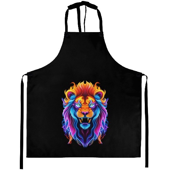 Roaring Spectrum: Colorful Lion Face Aprons