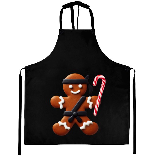 Funny Ninja Gingerbread Man Cookie Candy Cane Aprons